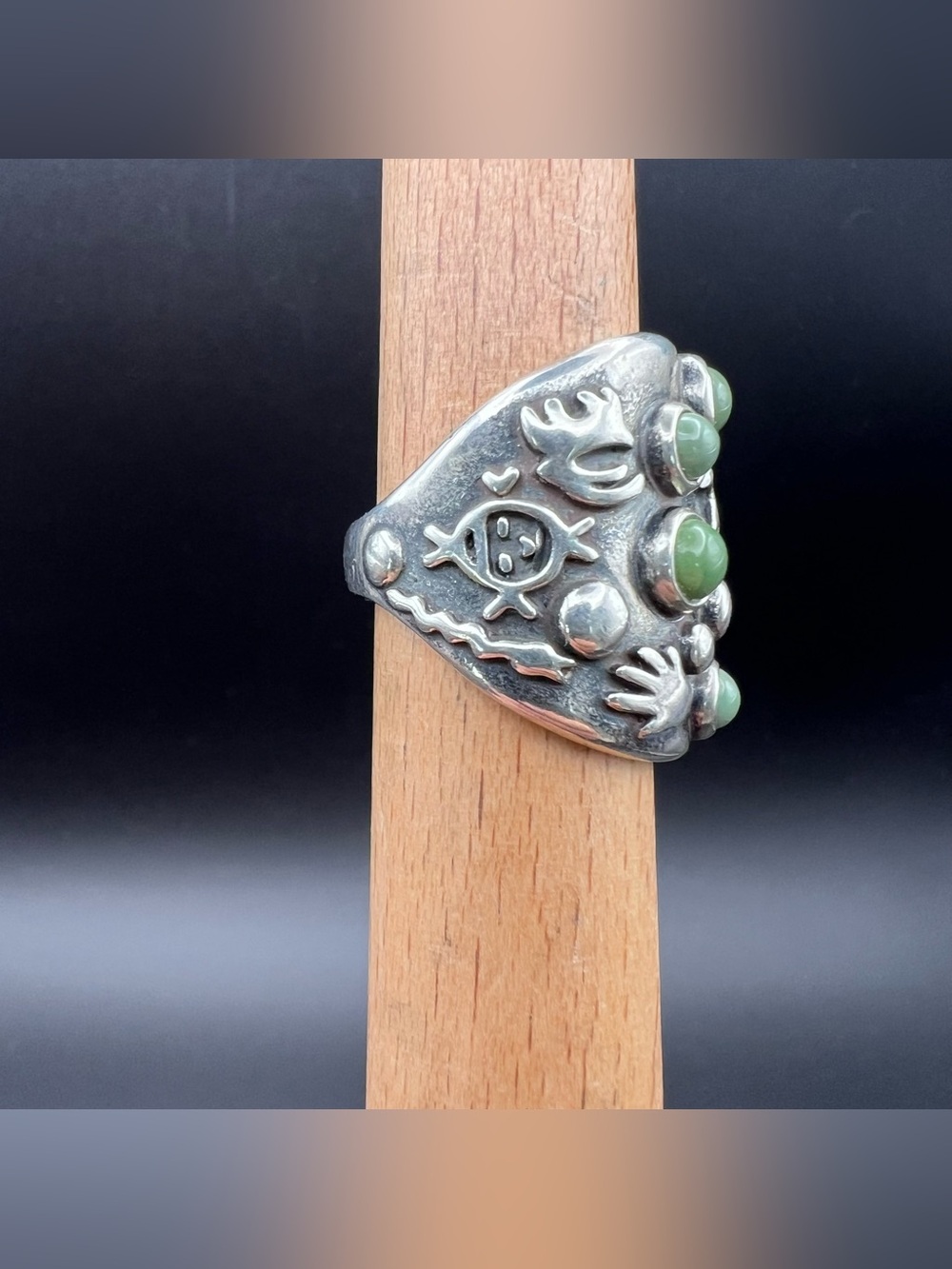 Carolyn Pollack Petroglyph Turquoise Saddle Ring - Picture 2 of 6